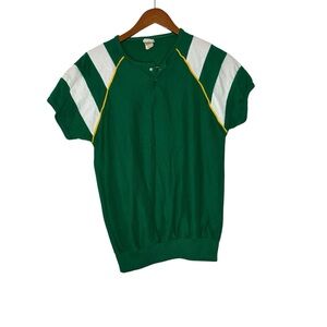 Vintage 90's Green and White Striped Jersey Athletic Top Size M‎
